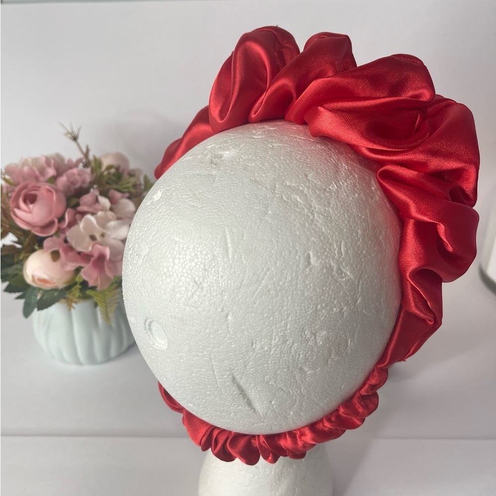 Red Satin Headband wrap scrunched For Women Pleated design - Picture 7 of 10